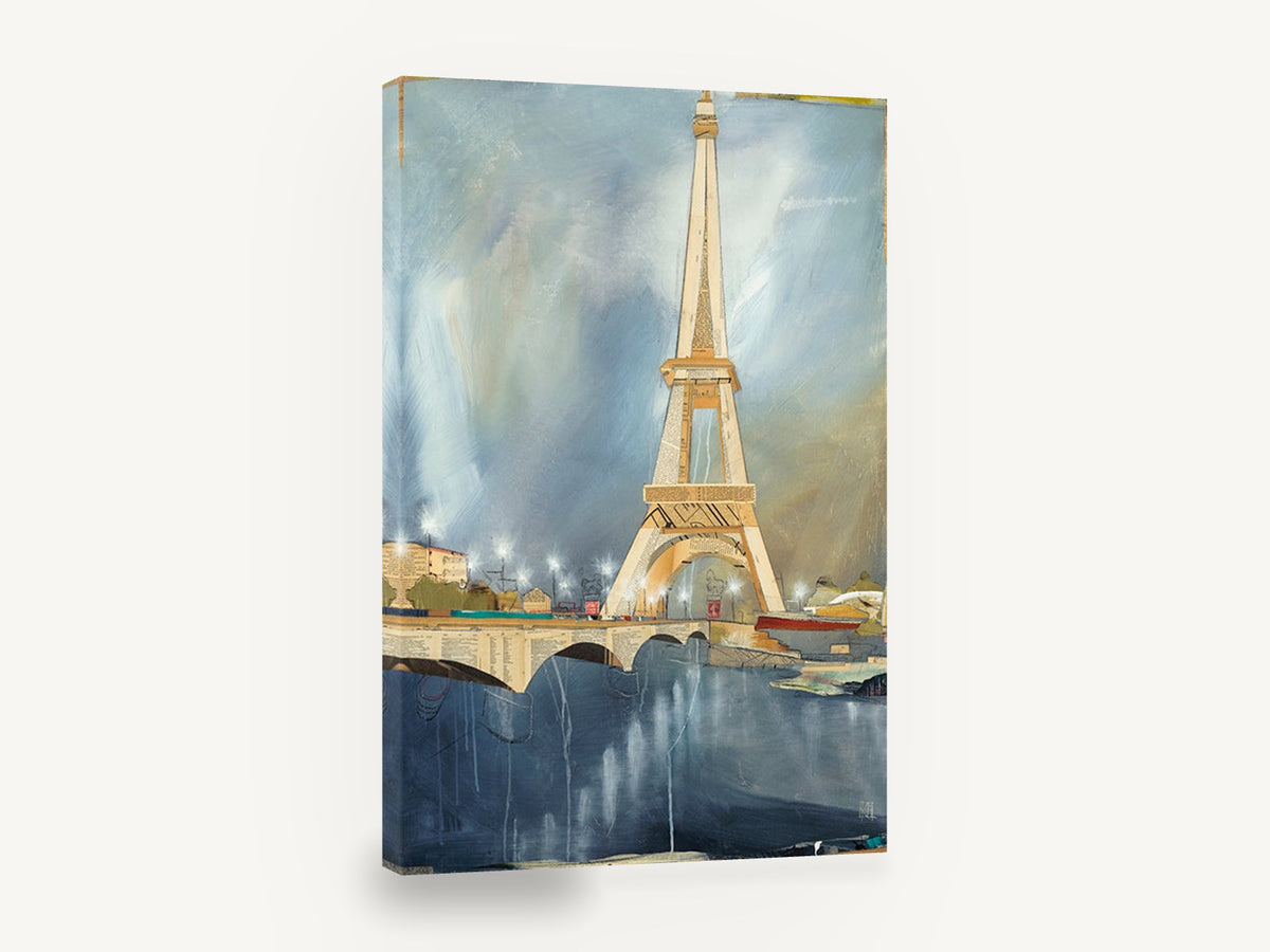Eiffel Tower Dusk Collage, eiffel tower collage style art, city canvas wall art print ready to hang