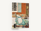 Aqua Scooter Collage, retro aqua scooter collage, stretched canvas wall art print ready to hang