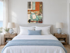 Aqua Scooter Collage vintage canvas print on the wall of a coastal bedroom