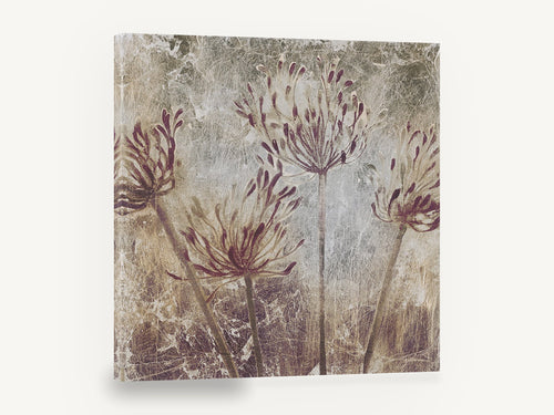 Agapanthus Leaf Shimmer, agapanthus seedheads botanical metallic texture, floral canvas wall art print ready to hang