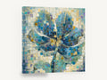 Blue Mosaic Bloom, blue flower mosaic abstract painting, floral canvas wall art print ready to hang
