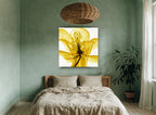 Golden Translucent Bloom floral canvas print on the wall of a bedroom