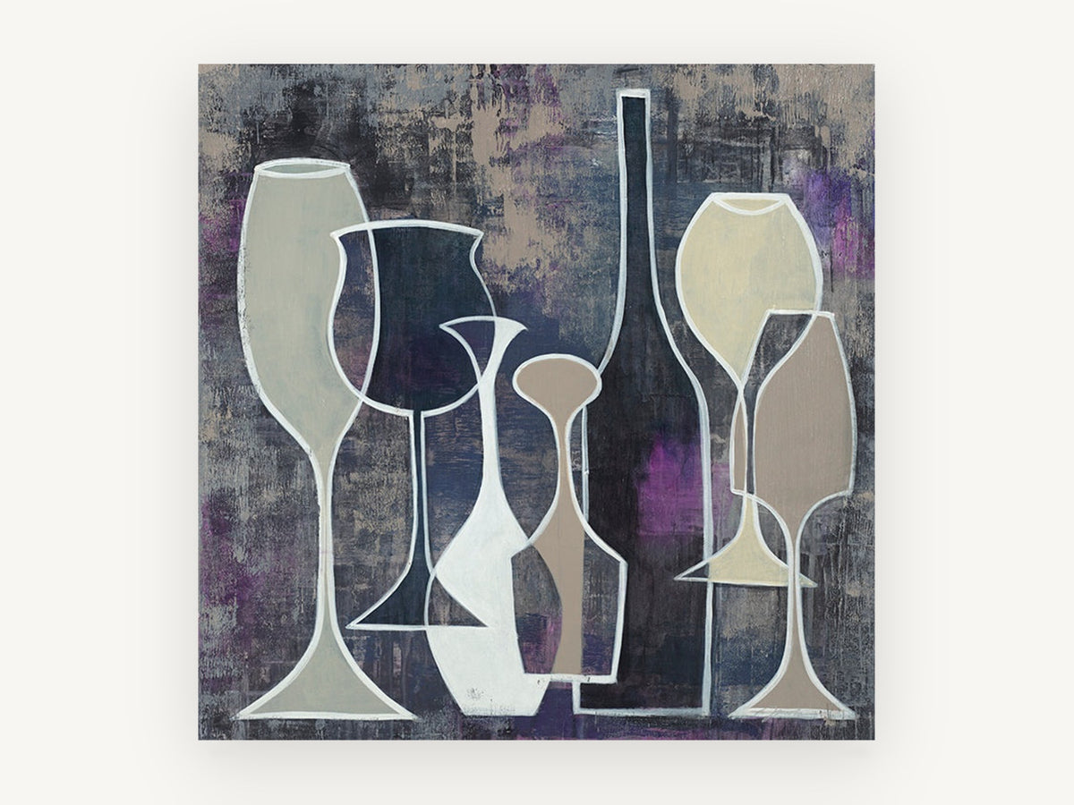 Midnight Wine Silhouettes, kitchen canvas wall art print, front view