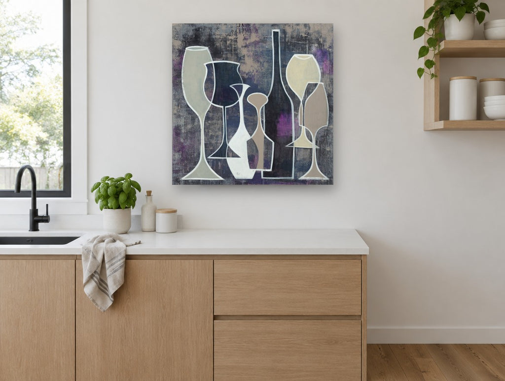 Midnight Wine Silhouettes kitchen canvas print on the wall of a kitchen