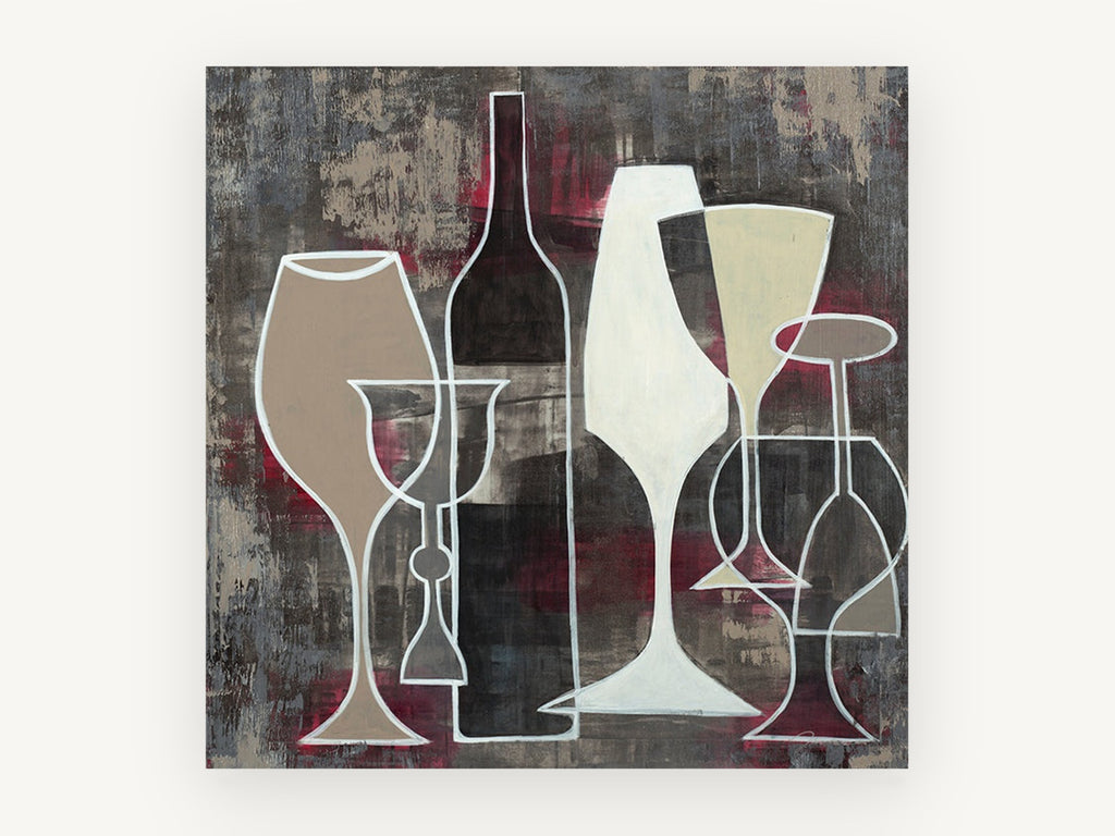 Overlapping Wine Glasses, kitchen canvas wall art print, front view