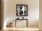 Overlapping Wine Glasses kitchen canvas print on the wall of a hallway
