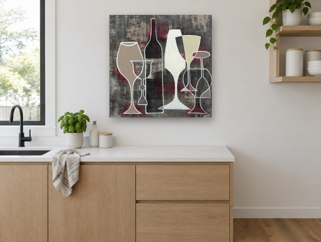 Overlapping Wine Glasses kitchen canvas print on the wall of a kitchen
