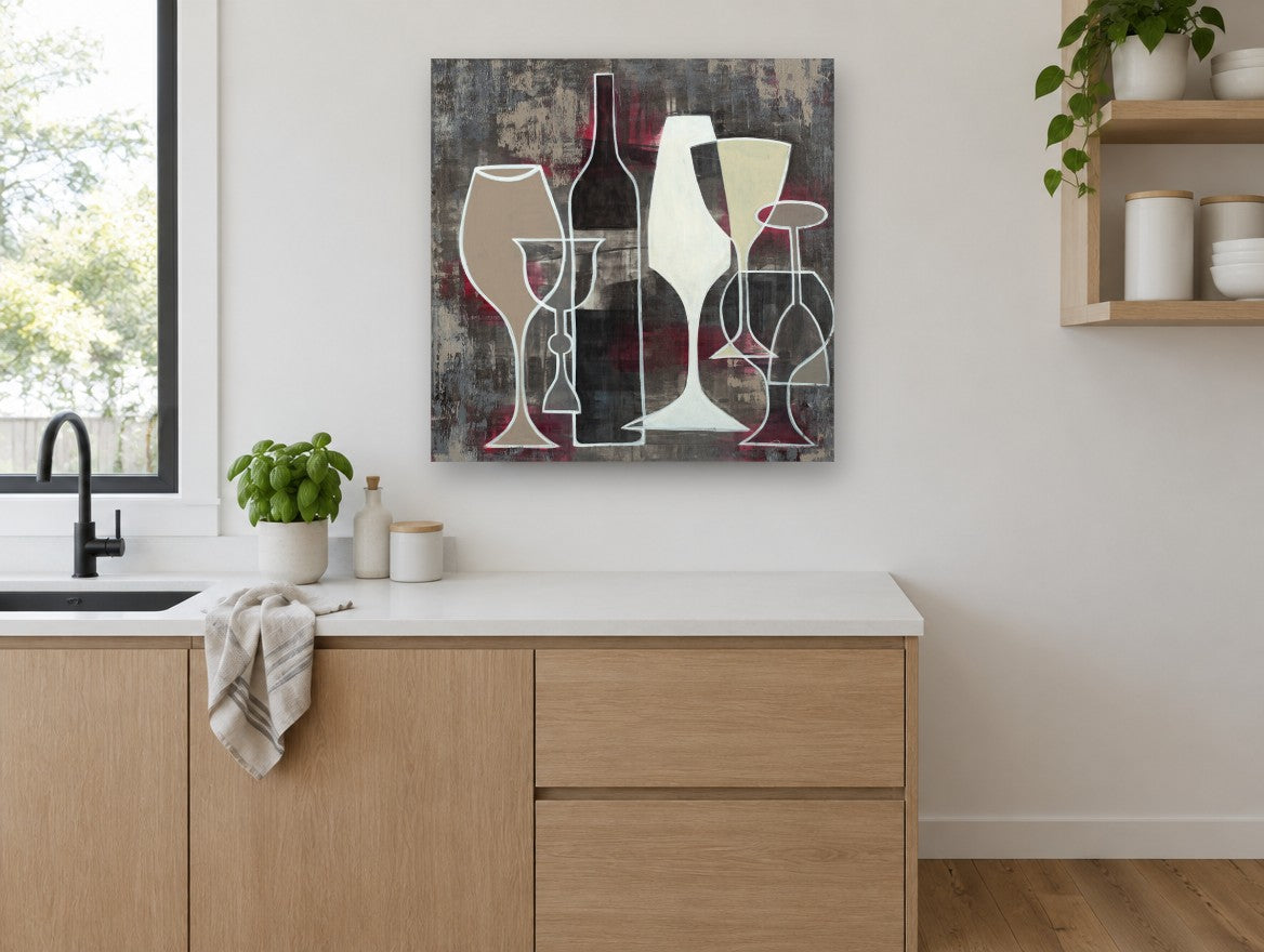 Overlapping Wine Glasses kitchen canvas print on the wall of a kitchen