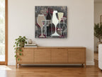 Overlapping Wine Glasses kitchen canvas print on the wall of a living room above a sideboard