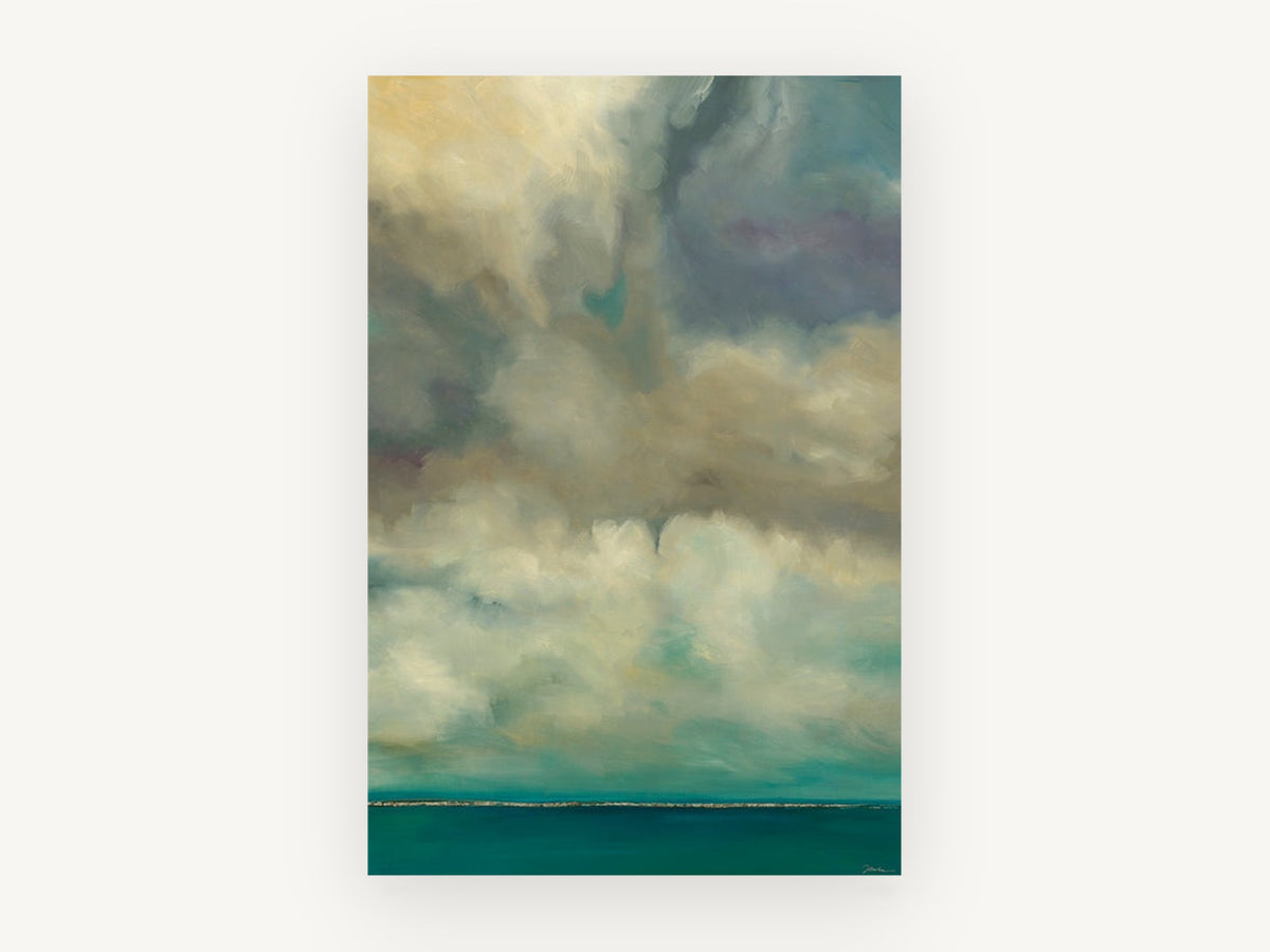 Teal Horizon Cloudscape, coastal canvas wall art print, front view