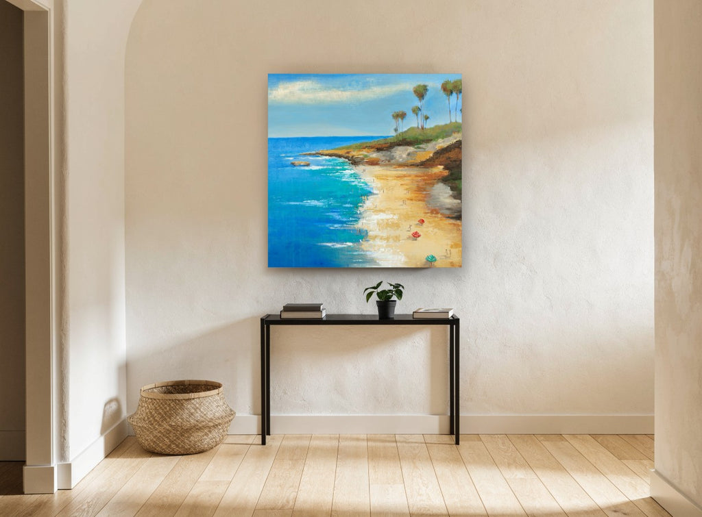 Palm Headland Cove coastal canvas print on the wall of a hallway