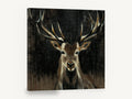 Stag in the Dark, red deer stag portrait artwork, animal canvas wall art print ready to hang