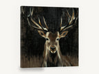 Stag in the Dark, red deer stag portrait artwork, animal canvas wall art print ready to hang