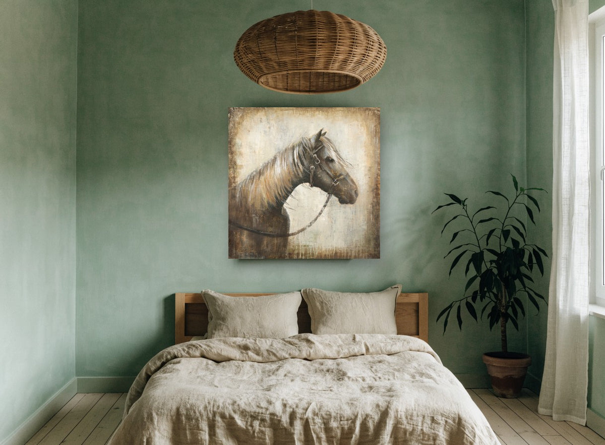 Bridled Horse Profile animal canvas print on the wall of a bedroom