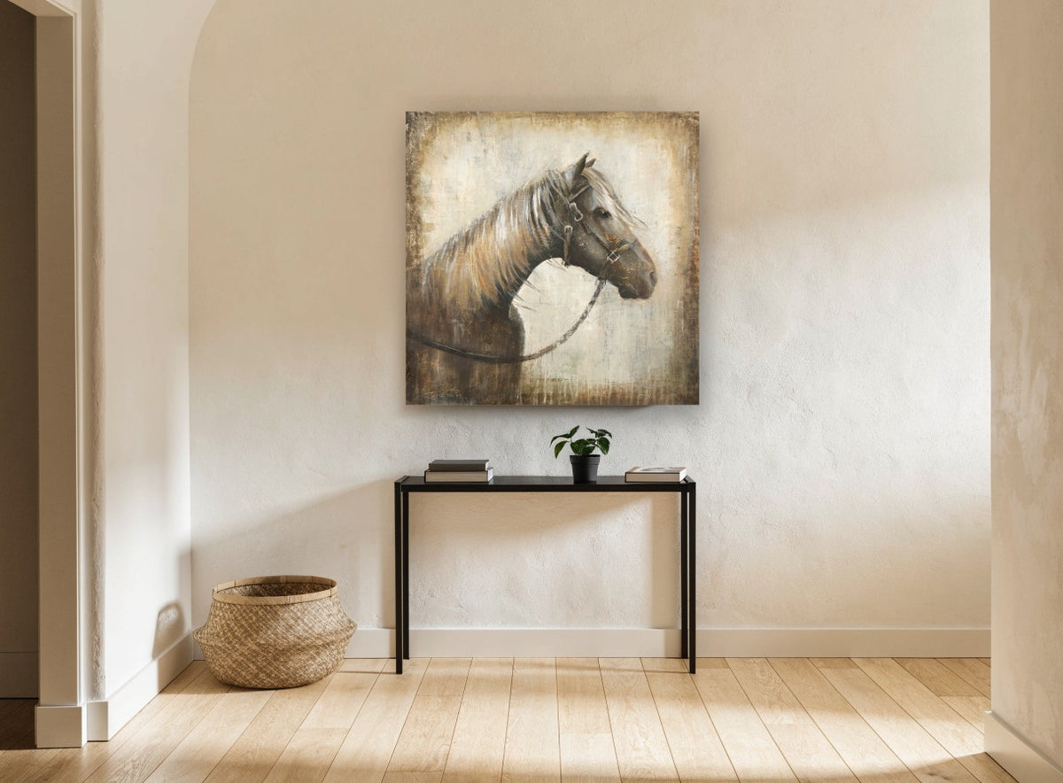 Bridled Horse Profile animal canvas print on the wall of a hallway