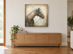 Bridled Horse Profile animal canvas print on the wall of a living room above a sideboard