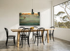 Grazing Horses at Dusk landscape canvas print on the wall of a dining room