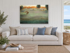 Grazing Horses at Dusk landscape canvas print on the wall of a beach house living room