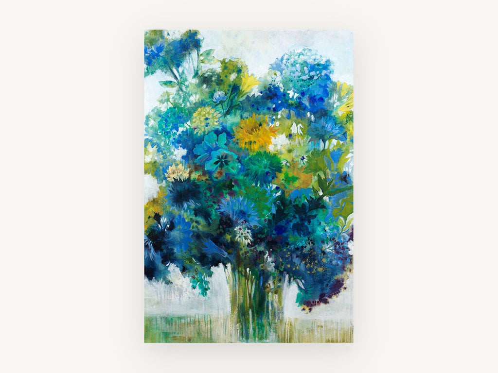Blue Garden Bouquet, floral canvas wall art print, front view