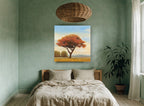 Russet Tree at Dusk floral canvas print on the wall of a bedroom