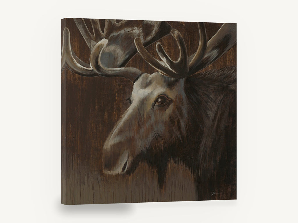 Brooding Bull Moose, moose portrait wall art painting, animal canvas wall art print ready to hang