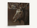 Brooding Bull Moose, moose portrait wall art painting, animal canvas wall art print ready to hang