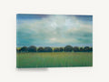 Teal Sky Tree Line, green field tree line landscape, landscape canvas wall art print ready to hang