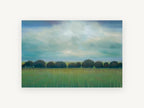 Teal Sky Tree Line, green field tree line landscape, landscape canvas wall art print, front view