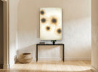 Golden Starburst Cluster floral canvas print on the wall of a hallway