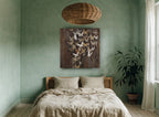 Gilded Butterfly Flurry floral canvas print on the wall of a bedroom