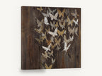 Gilded Butterfly Flurry, gold and silver butterflies on dark brown, floral canvas wall art print ready to hang