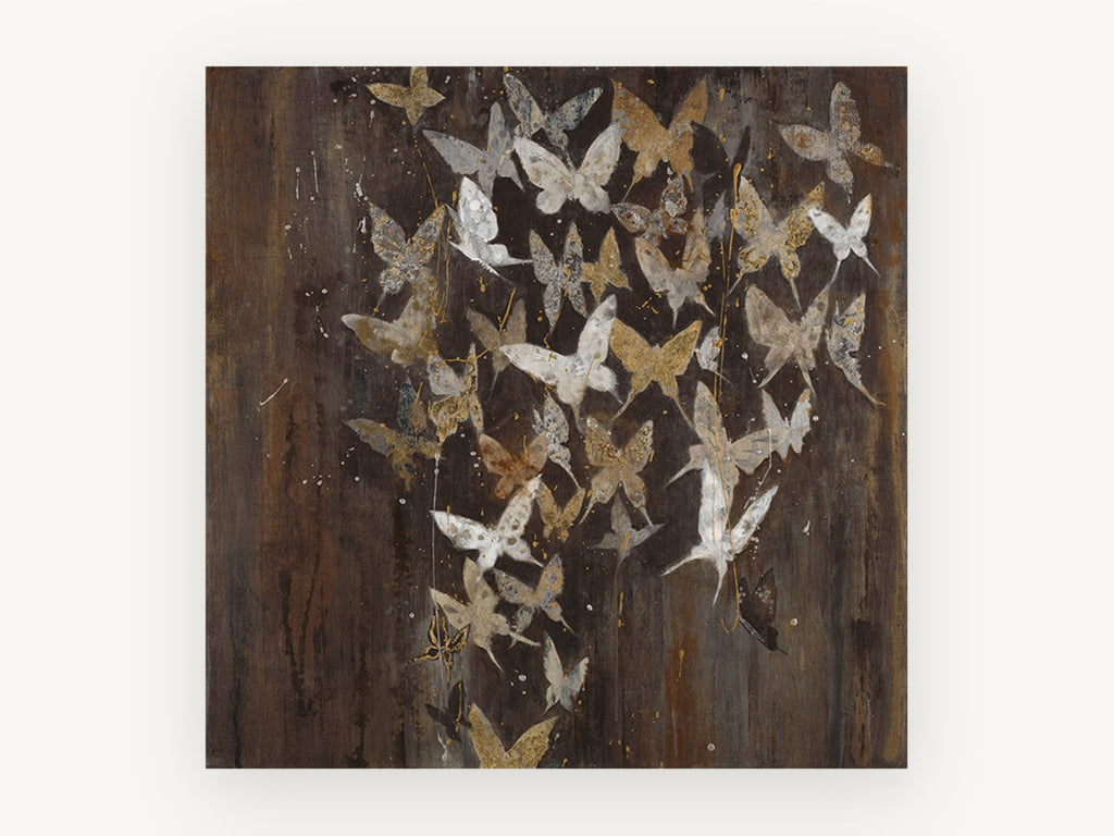 Gilded Butterfly Flurry, floral canvas wall art print, front view