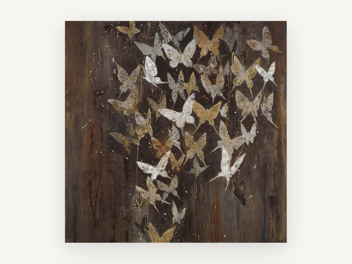 Gilded Butterfly Flurry, floral canvas wall art print, front view