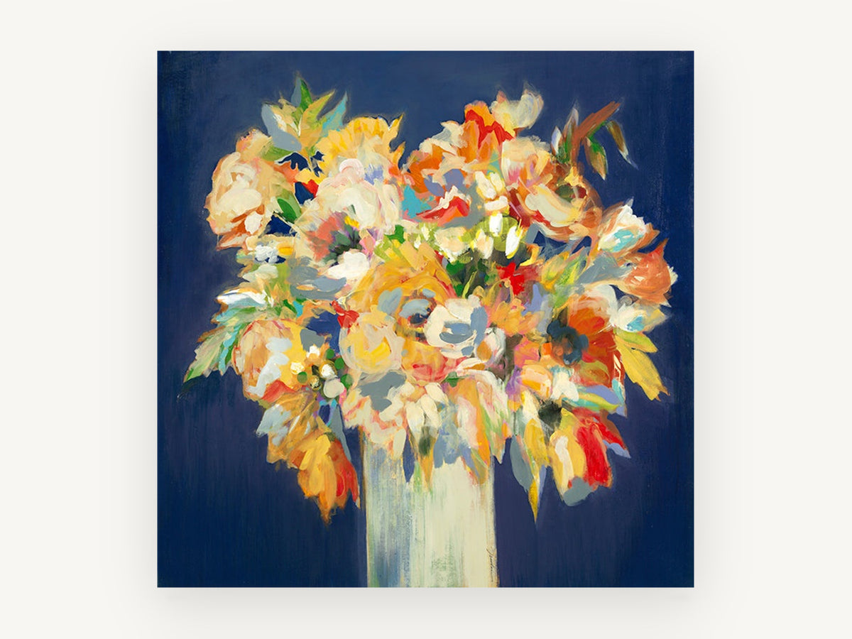 Marigold Night Bouquet, floral canvas wall art print, front view