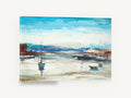 Low Tide Moorings, moored boats low tide seascape painting, coastal canvas wall art print ready to hang