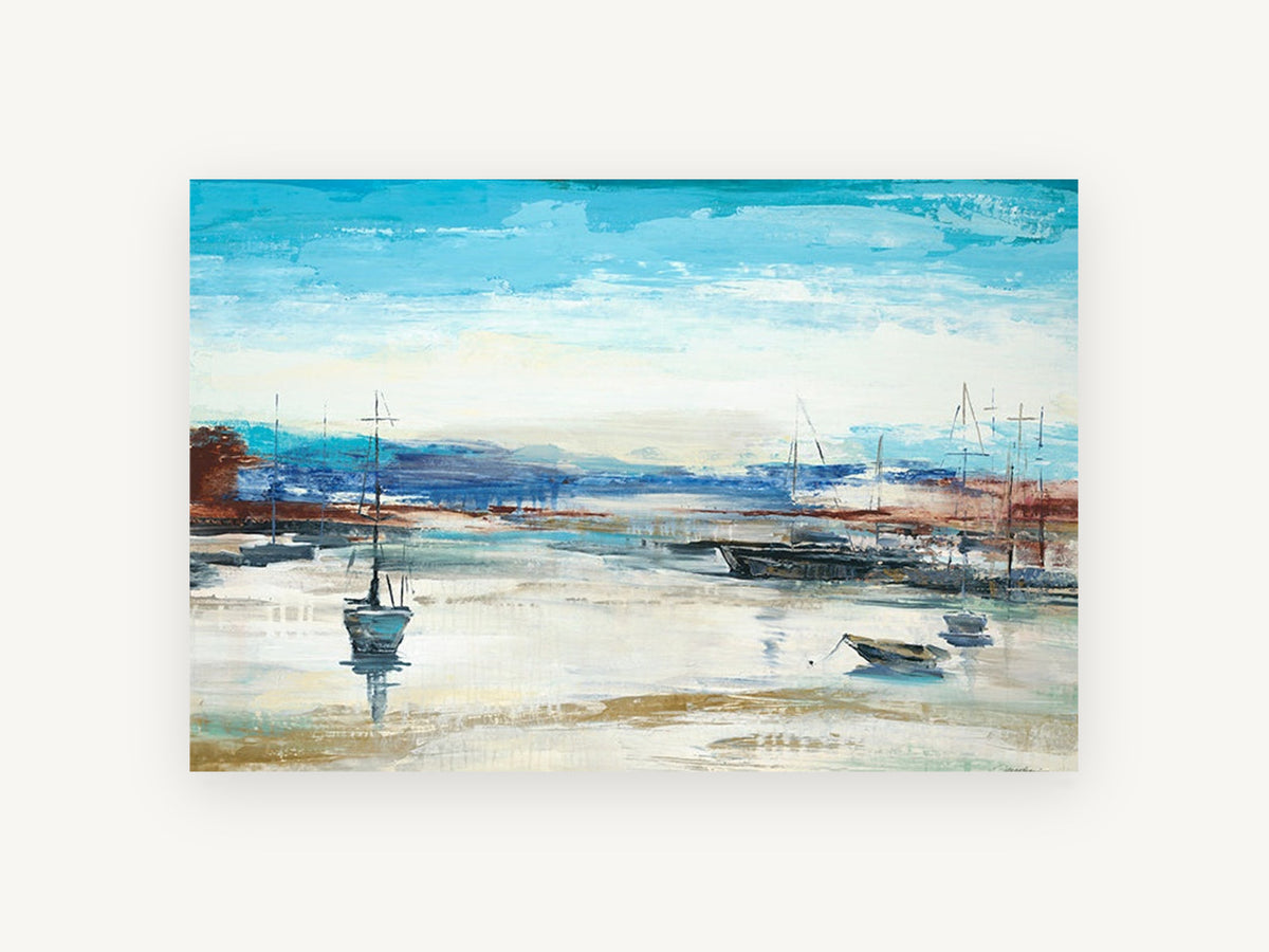 Low Tide Moorings, coastal canvas wall art print, front view