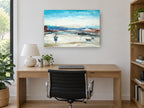 Low Tide Moorings coastal canvas print on the wall of a study