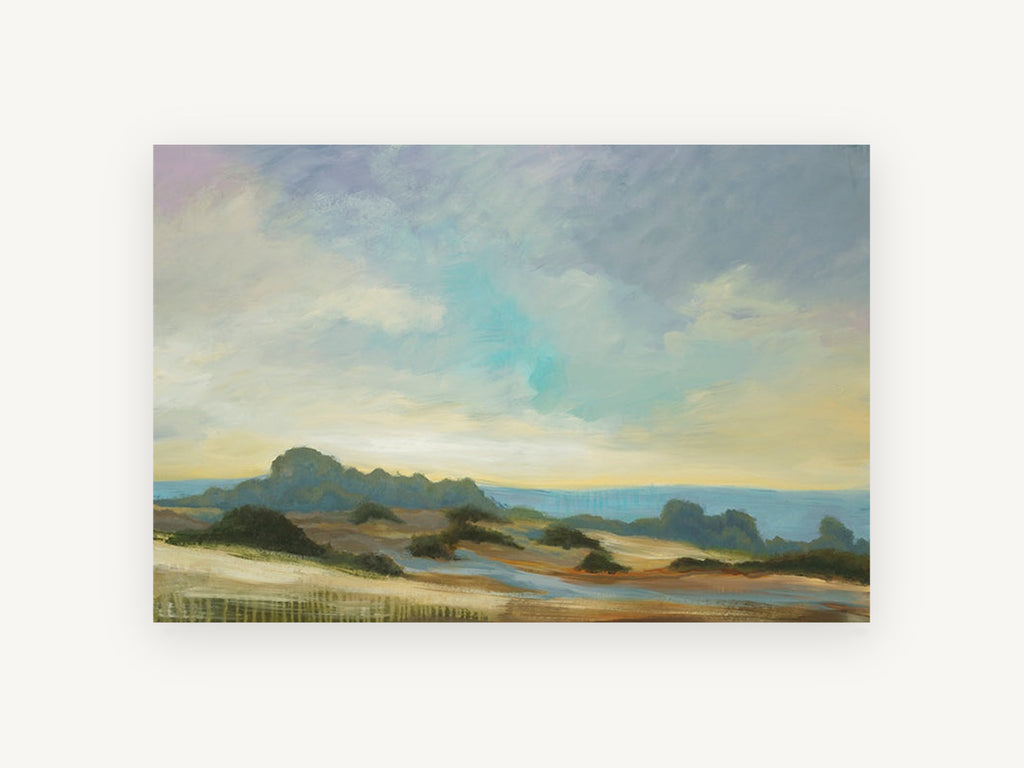 Pale Dunes Morning, coastal dunes sky landscape painting, landscape canvas wall art print, front view
