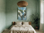 Blossom Canopy Blue floral canvas print on the wall of a bedroom