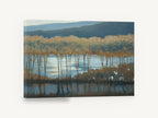Silvered Lake Treeline, golden tree grove lake landscape, landscape canvas wall art print ready to hang
