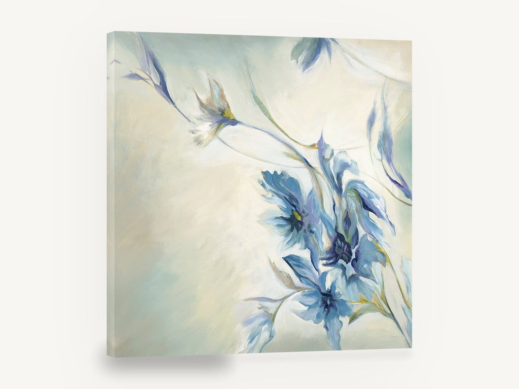 Windswept Blue Blooms, blue floral brushstroke wall art, floral canvas wall art print ready to hang