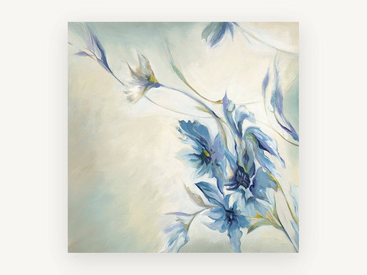 Windswept Blue Blooms, floral canvas wall art print, front view