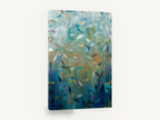 Leaves in Teal Rain, falling leaves abstract teal botanical, floral canvas wall art print ready to hang