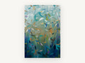 Leaves in Teal Rain, floral canvas wall art print, front view