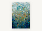 Leaves in Teal Rain, floral canvas wall art print, front view