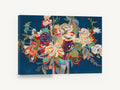 Midnight Bouquet Bloom, colourful bouquet on navy blue painting, floral canvas wall art print ready to hang