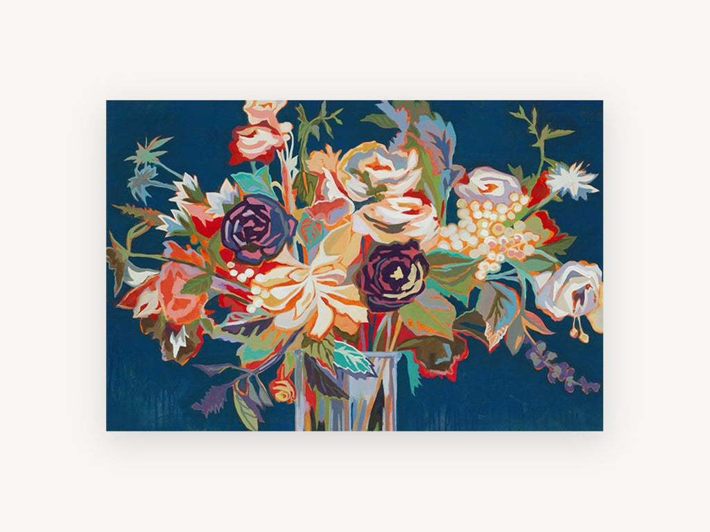 Midnight Bouquet Bloom, floral canvas wall art print, front view