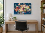 Midnight Bouquet Bloom floral canvas print on the wall of a study