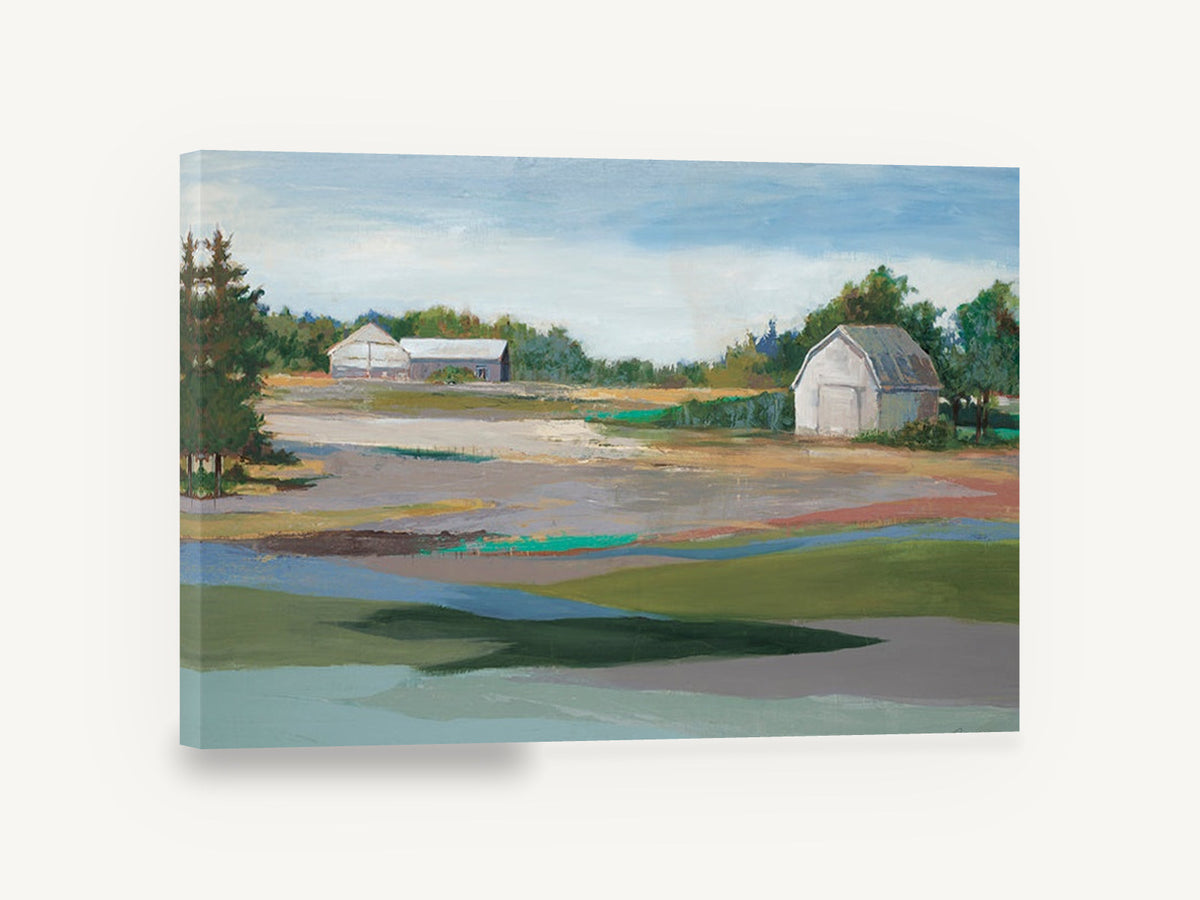 Barns Across Quiet Fields, rural barns field landscape painting, landscape canvas wall art print ready to hang