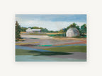 Barns Across Quiet Fields, rural barns field landscape painting, landscape canvas wall art print, front view